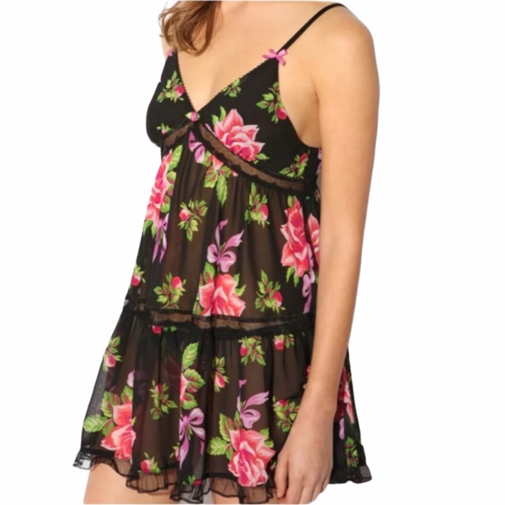 BETSY JOHNSON Nightie Intimates Dress Floral Sheer